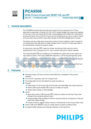 PCA9506 datasheet - 40-bit I2C-bus I/O port with RESET, OE, and INT