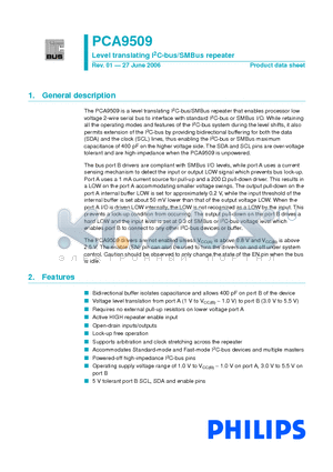 PCA9509D datasheet - Level translating I2C-bus/SMBus repeater