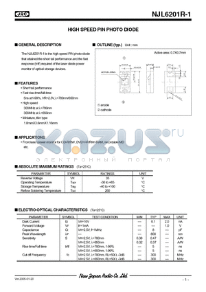 NJL6201R-1 datasheet - HIGH SPEED PIN PHOTO DIODE