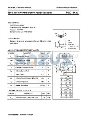 PMD13K80 datasheet - isc Silicon PNP Darlingtion Power Transistor