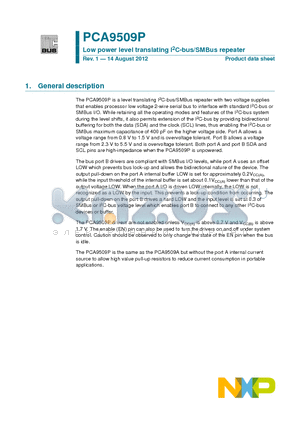 PCA9509P datasheet - Low power level translating I2C-bus/SMBus repeater