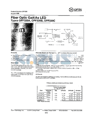 OPF320B datasheet - Fiber Optic GaAIAs LED