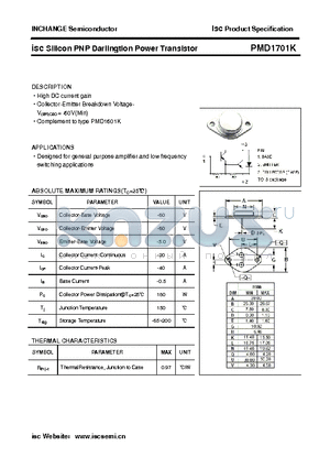 PMD1701K datasheet - isc Silicon PNP Darlingtion Power Transistor
