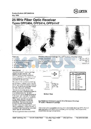 OPF2414T datasheet - 25 MHZ FIBER OPTIC RECEIVER