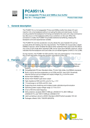 PCA9511A datasheet - Hot swappable I2C-bus and SMBus bus buffer