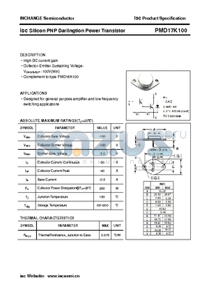 PMD17K100 datasheet - isc Silicon PNP Darlingtion Power Transistor