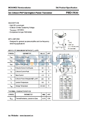 PMD17K60 datasheet - isc Silicon PNP Darlingtion Power Transistor