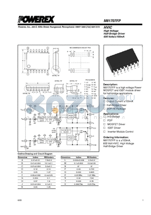 M81707FP datasheet - HVIC High Voltage Half-Bridge Driver 600 Volts/a100mA