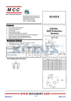 SLVU2.8-TP datasheet - 2.8Volts ESD Protection Devices