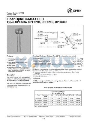 OPF370B datasheet - Fi ber Op tic GaA lAs LED