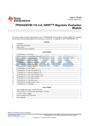 SLVU674 datasheet - TPS5432EVM-116 3-A, SWIFT Regulator Evaluation