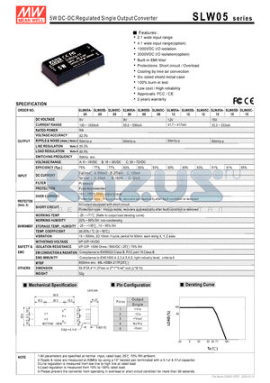 SLW05A-09 datasheet - 5W DC-DC Regulated Single Output Converter