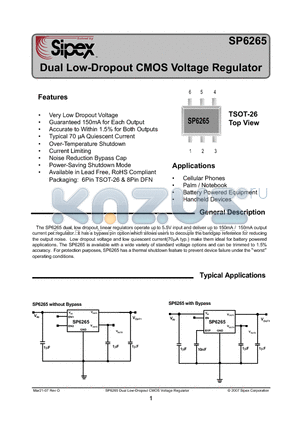 SP6265AEK1-L/TR datasheet - Dual Low-Dropout CMOS Voltage Regulator