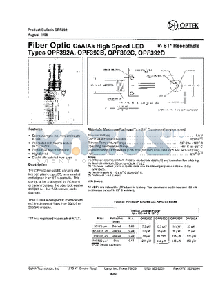 OPF392D datasheet - Fiber Optic GaAIAs High Speed LED