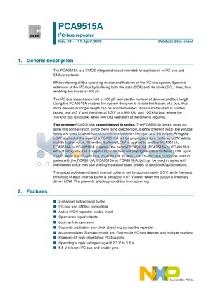 PCA9515A datasheet - I2C-bus repeater