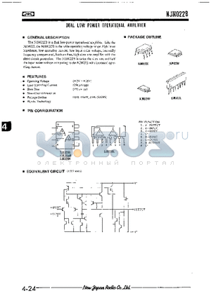 NJM022B datasheet - DUAL LOW POWER OPERATIONAL AMPLIFIER