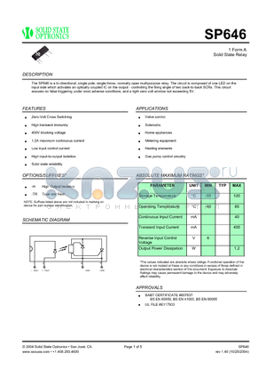 SP646 datasheet - 1 Form A Solid State Relay