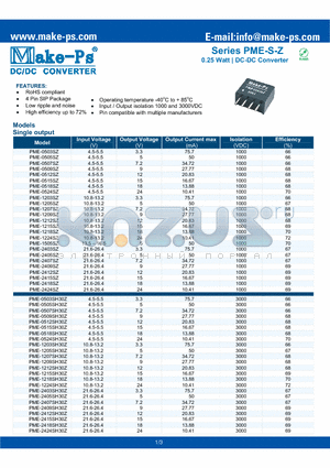 PME-0505SH30Z datasheet - 0.25 Watt | DC-DC Converter