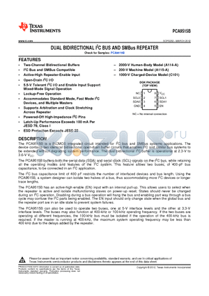 PCA9515B datasheet - DUAL BIDIRECTIONAL I2C BUS AND SMBus REPEATER
