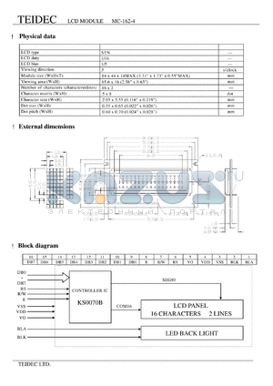 MC-162-4 datasheet - LCD MODULE