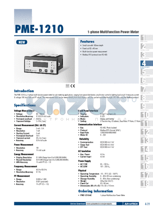 PME-1210 datasheet - 1-phase Multifunction Power Meter