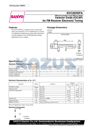 SVC203SPA datasheet - Varactor Diode (IOCAP) for FM Receiver Electronic Tuning