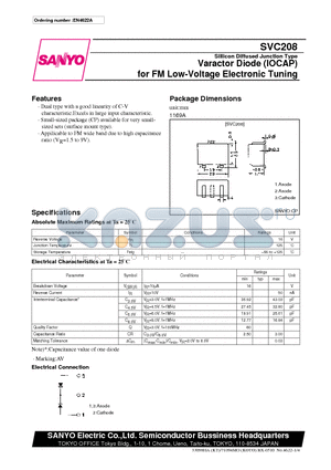 SVC208 datasheet - Varactor Diode (IOCAP) for FM Low-Voltage Electronic Tuning