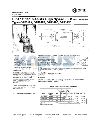 OPF342A datasheet - Fiber Optic GaAlAs High Speed LED