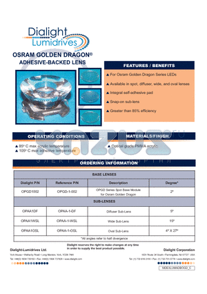 OPGD1002 datasheet - OSRAM GOLDEN DRAGON ADHESIVE-BACKED LENS