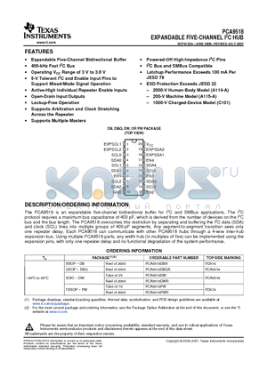 PCA9518DBQRG4 datasheet - EXPANDABLE FIVE-CHANNEL I2C HUB