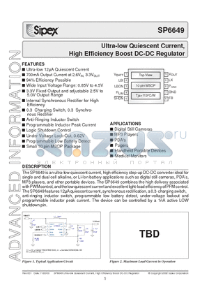 SP6649EU datasheet - Ultra-low Quiescent Current, High Efficiency Boost DC-DC Regulator