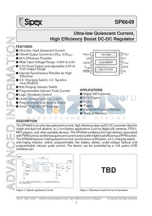 SP6649EU/TR datasheet - Ultra-low Quiescent Current, High Efficiency Boost DC-DC Regulator