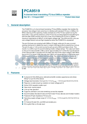 PCA9519 datasheet - 4-channel level translating I2C-bus/SMBus repeater