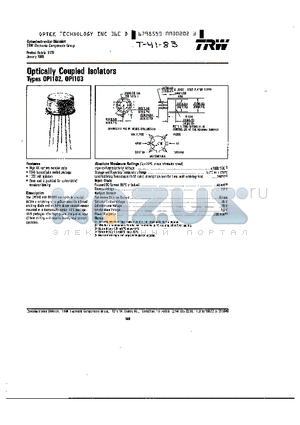 OPI103 datasheet - OPTICALLY COUPLED ISOLATORS