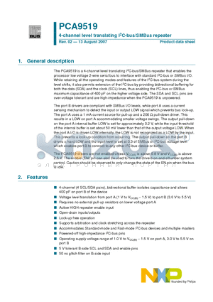 PCA9519BS datasheet - 4-channel level translating I2C-bus/SMBus repeater