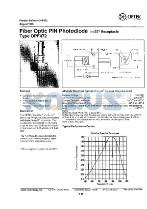 OPF472 datasheet - Fiber Optic PIN Photodiode in st Receptacle