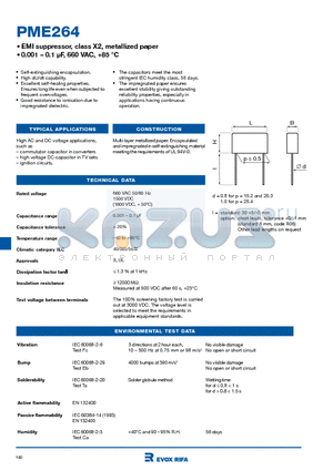 PME264 datasheet - EMI suppressor, class X2, metallized paper