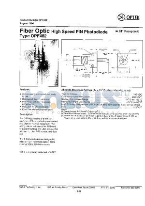 OPF482 datasheet - High Speed PIN Photodiode