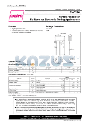 SVC226 datasheet - Varactor Diode for FM Receiver Electronic Tuning Applications