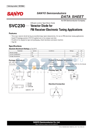 SVC230 datasheet - Varactor Diode for FM Receiver Electronic Tuning Applications