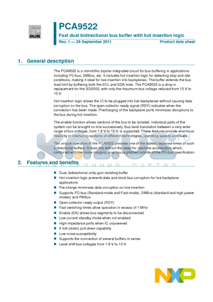 PCA9522 datasheet - Fast dual bidirectional bus buffer with hot insertion logic