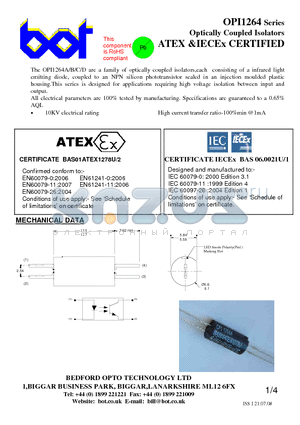 OPI1264 datasheet - Optically Coupled Isolators ATEX &IECEx CERTIFIED