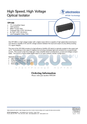 OPI1268 datasheet - High Speed, High Voltage Optical Isolator
