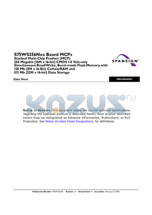 S75WS256NDFBAWMA datasheet - Stacked Multi-Chip Product (MCP)