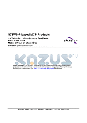 S75WS256NDFBAWNH2 datasheet - Stacked Multi-Chip Product (MCP)