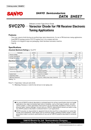 SVC270 datasheet - Diffused Junction Type Silicon Diode Varactor Diode for FM Receiver Electronic Tuning Applications