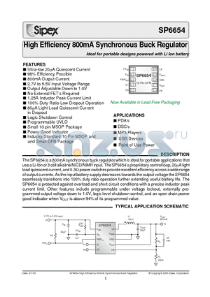 SP6654_05 datasheet - High Efficiency 800mA Synchronous Buck Regulator