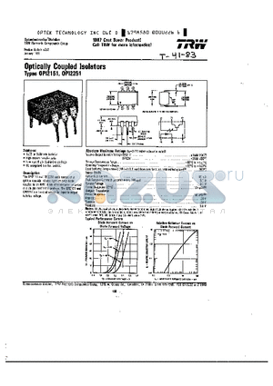 OPI2151 datasheet - OPTICALLY COUPLED ISOLATORS