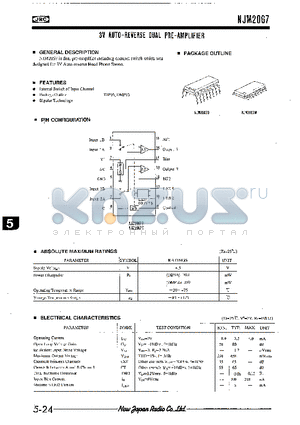 NJM2067D datasheet - 3V AUTO-REVERSE DUAL PRE-AMPLIFIER