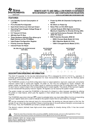 PCA9534A datasheet - REMOTE 8-BIT I2C AND SMBus LOW-POWER I/O EXPANDER WITH INTERRUPT OUTPUT AND CONFIGURATION REGISTERS